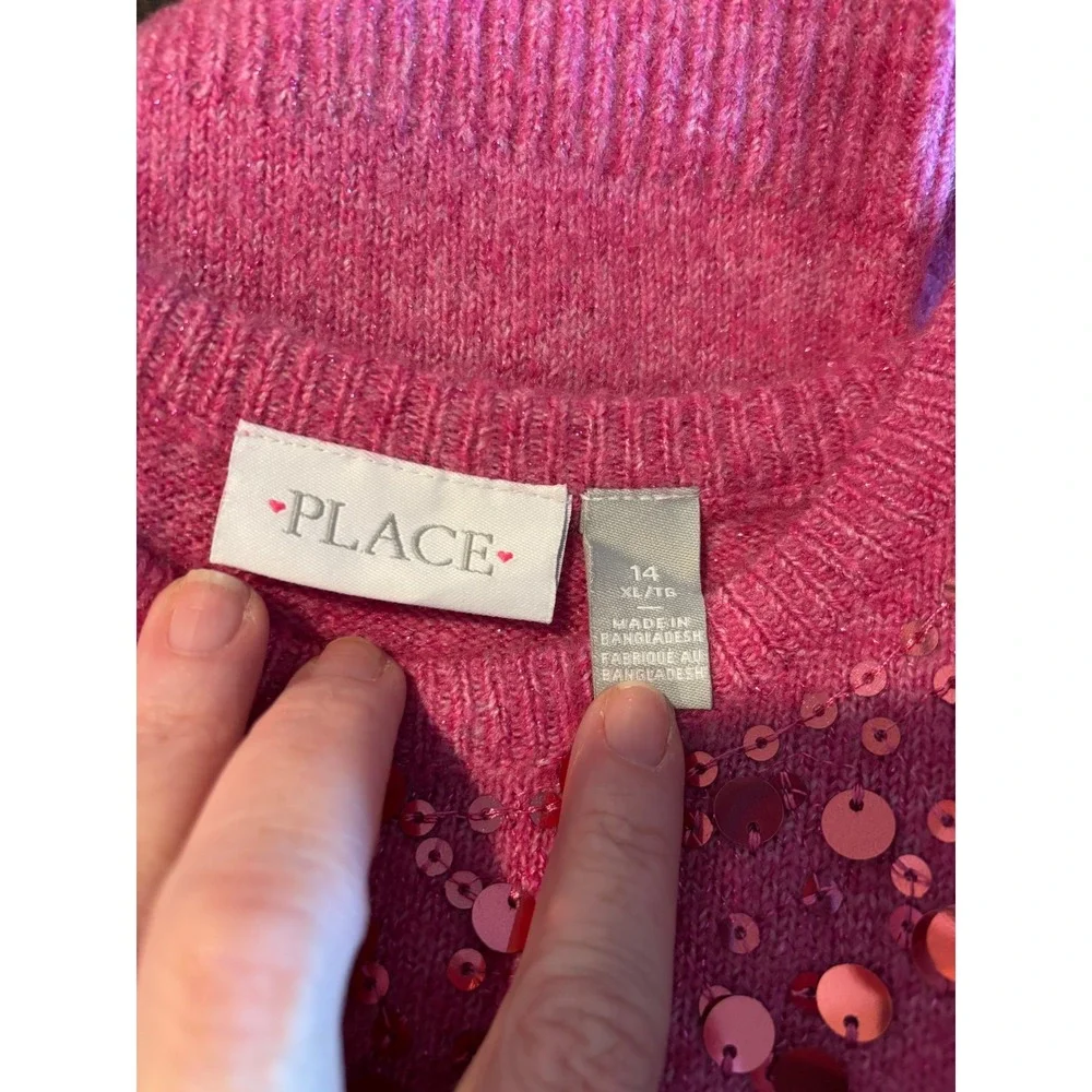 The Childrens Place Girls Pink Sequin Sweater Dress XL Long Sleeve Knit Sparkle